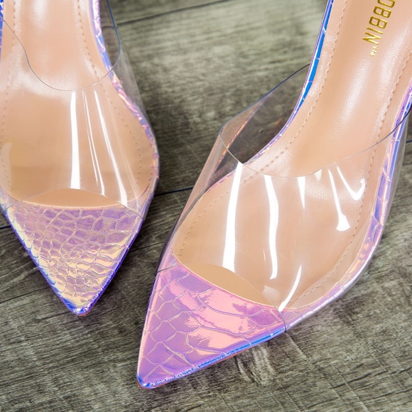 NEW🔥 Iridescent Clear Mules Sandal Stiletto Heel - Picture 7 of 7